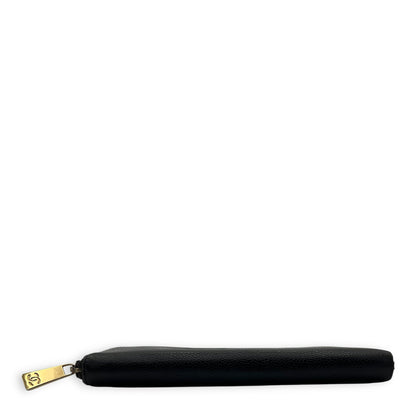 CC Zipped Black Wallet in Caviar Leather, Gold hardware