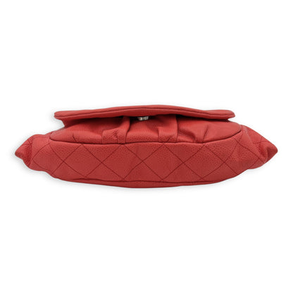 Half Moon Wallet On Chain Red in Caviar Leather, Silver hardware