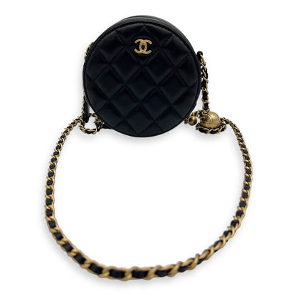 Round CC Crossbody Bag Black in Lambskin, Brushed Gold hardware