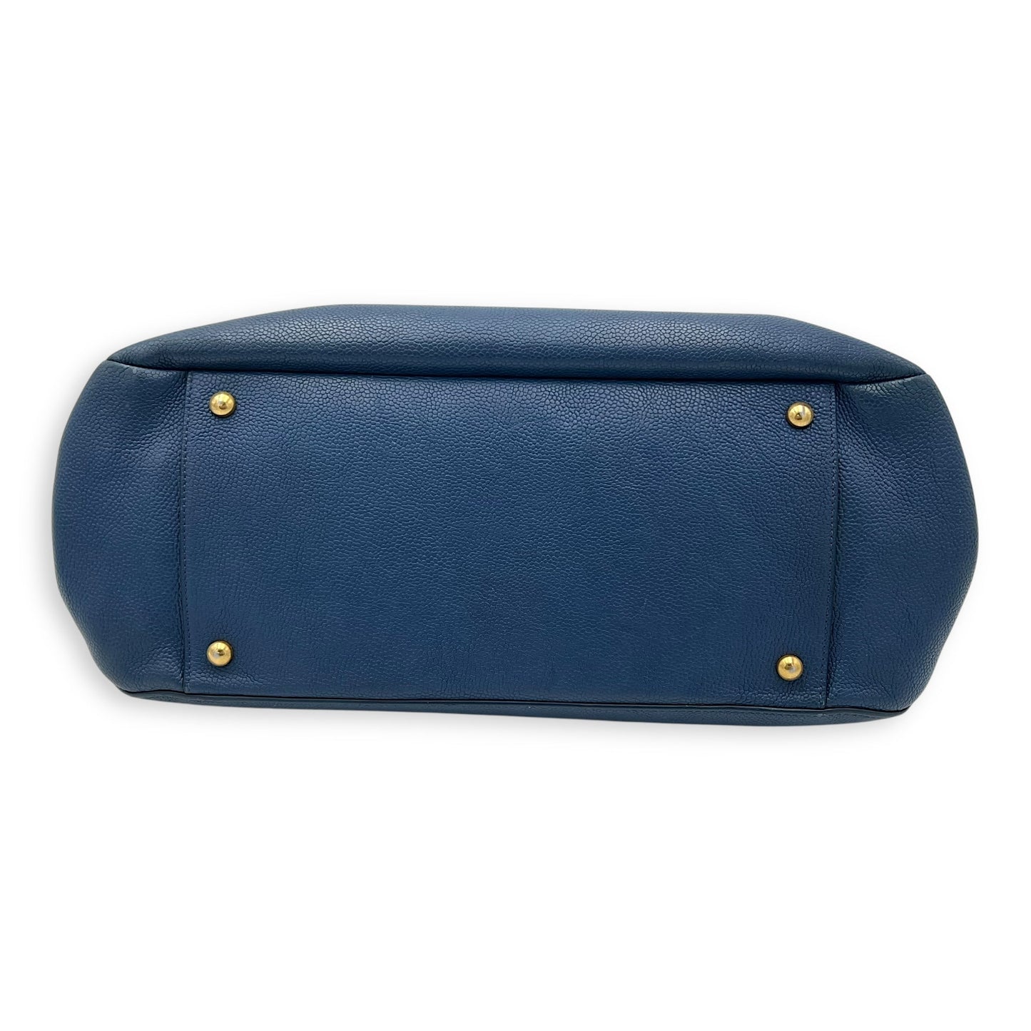 CC Lock Top Handle Bag Blue in Caviar Leather, Gold hardware
