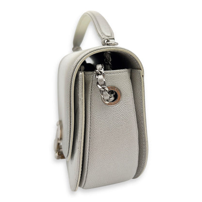 Coco Curve Top Handle Bag White in Caviar Leather, Silver hardware