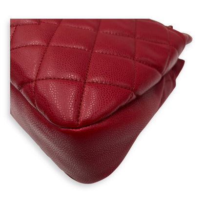 CC Shoulder Bag Red in Caviar Leather, Silver hardware