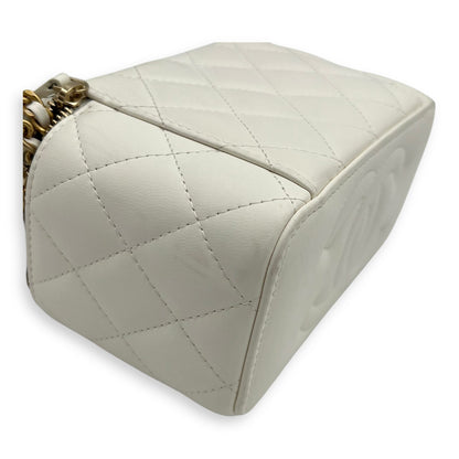 Vanity pearl crush Crossbody Bag White in Calfskin, Gold hardware