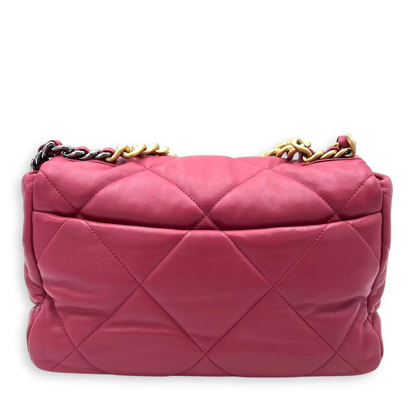 C19 Large Pink Shoulder Bag in Lambskin, Mixed hardware