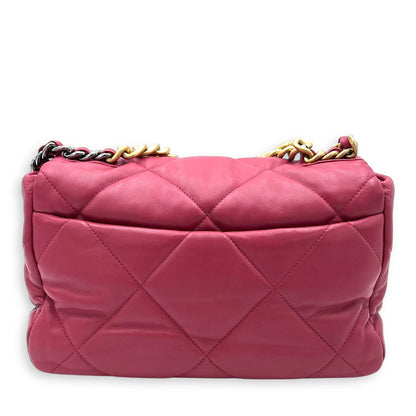 C19 Large Pink Shoulder Bag in Lambskin, Mixed hardware