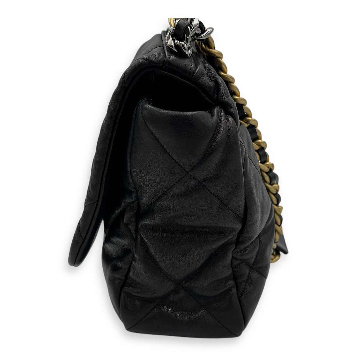 C19 Maxi Black Shoulder Bag in Lambskin, Mixed hardware