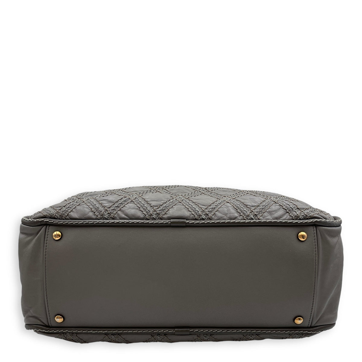 Quilted Stitches Triptych Grey Tote Bag in Calfskin, Gold hardware