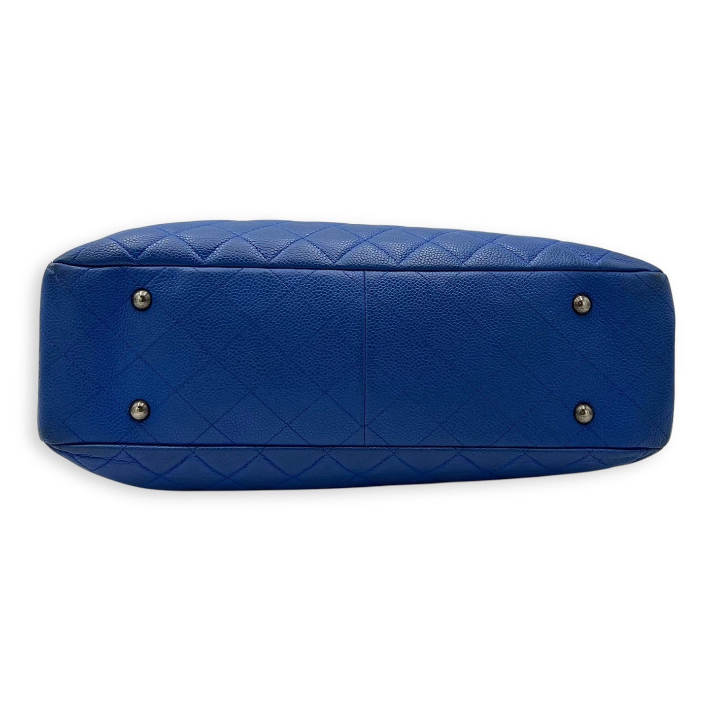 CC Quilted Blue Tote Bag in Caviar Leather, Ruthenium hardware