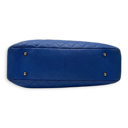 CC Quilted Blue Tote Bag in Caviar Leather, Ruthenium hardware