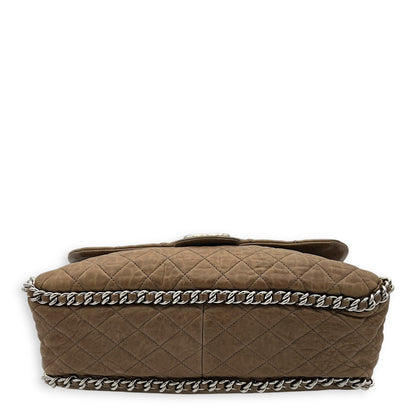CC Shoulder Bag Brown in Calfskin, Silver hardware