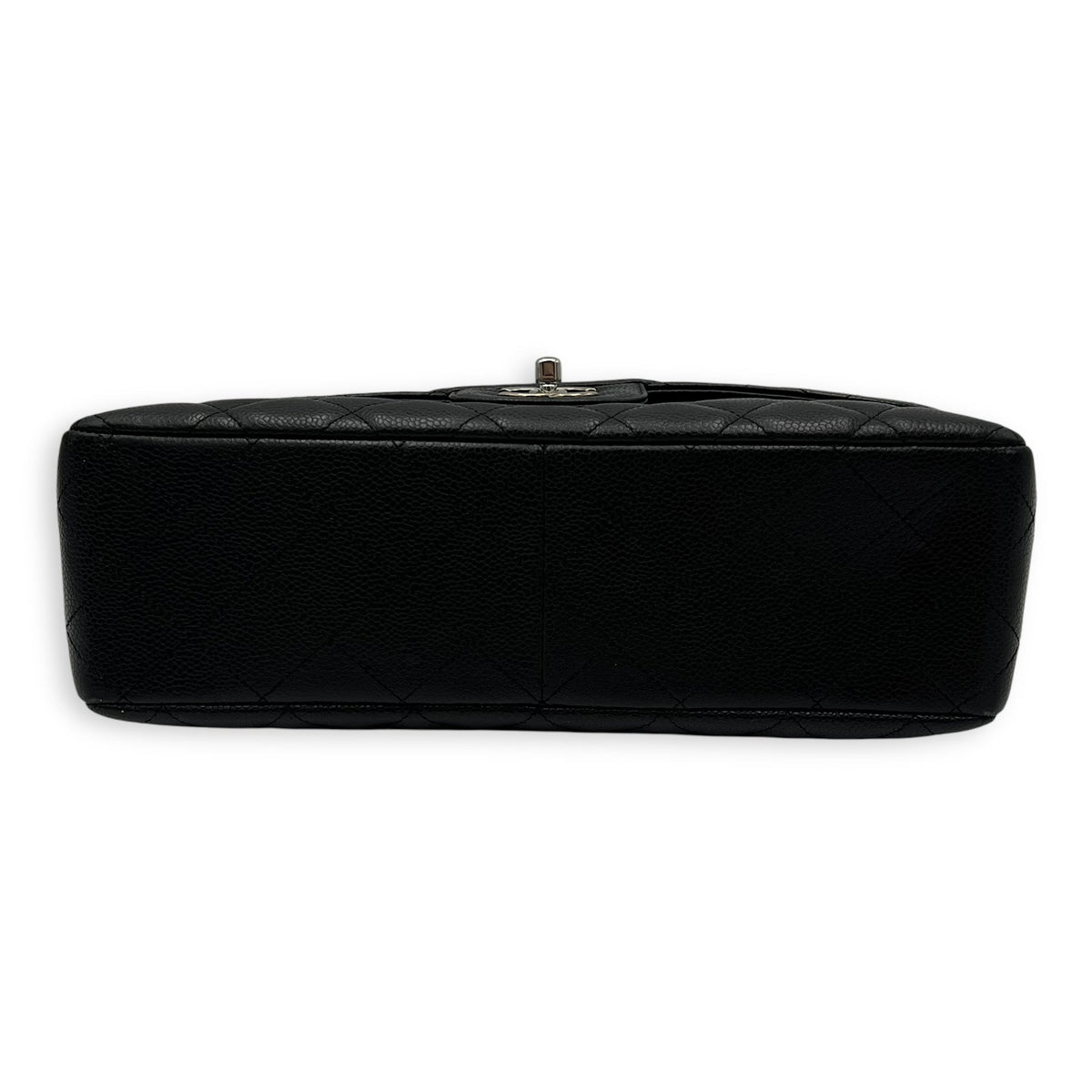 Classic Jumbo Black Shoulder Bag in Caviar Leather, Silver hardware
