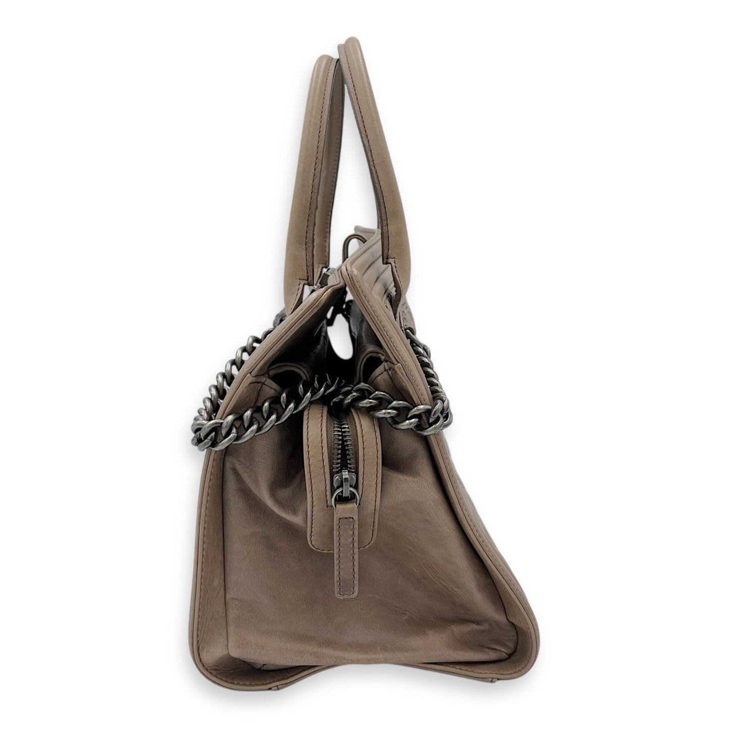 Boy Top Handle Bag Beige in Calfskin, Gunmetal hardware