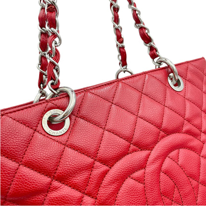 GST Red Tote Bag in Caviar Leather, Sliver hardware