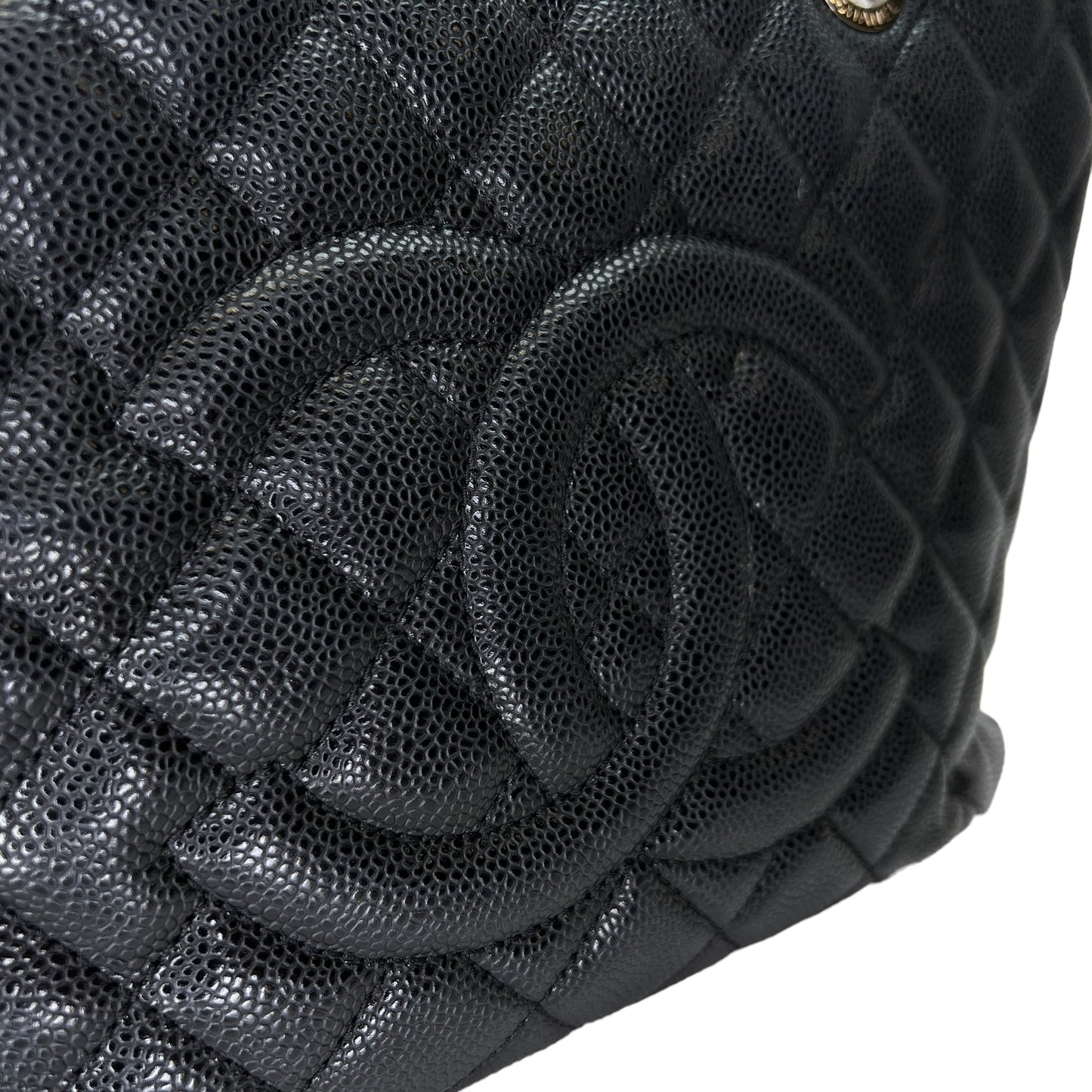 GST Black Tote Bag in Caviar Leather, Silver hardware