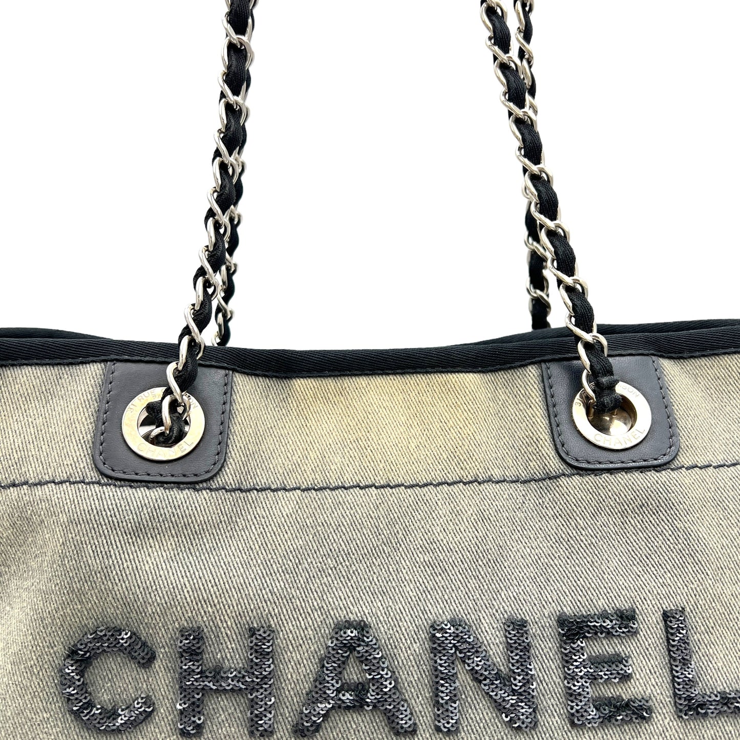 Deauville Medium Sequins Shoulder Bag in Denim, Silver hardware