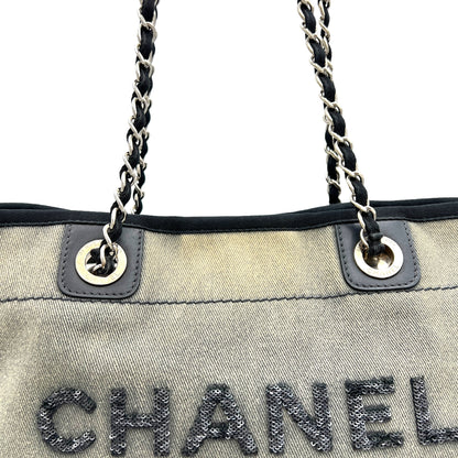 Deauville Medium Sequins Shoulder Bag in Denim, Silver hardware