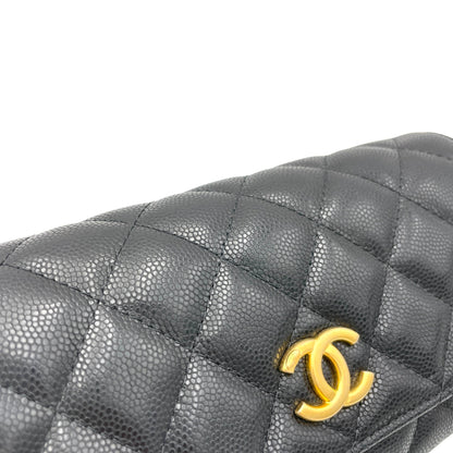 Twist Your Buttons Black Wallet On Chain in Caviar Leather, Gold hardware