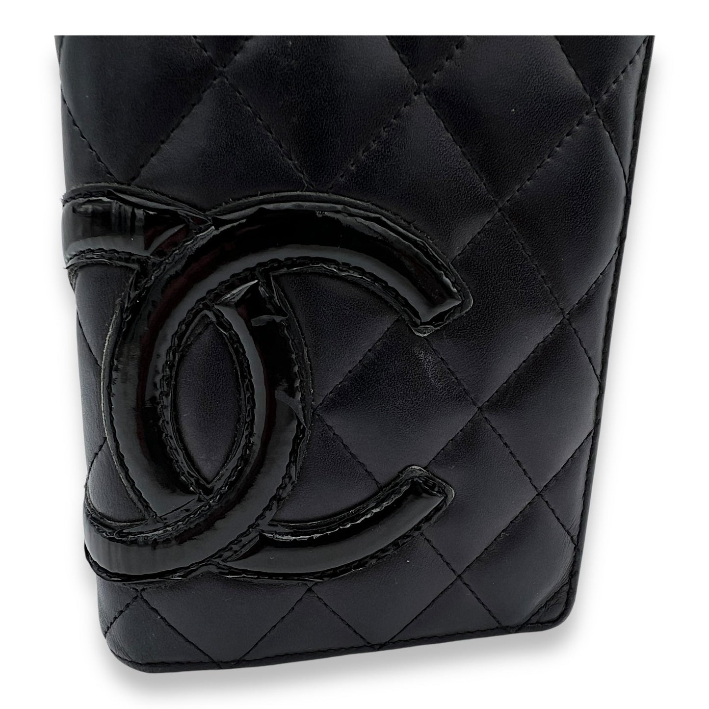 Cambon Long Black Wallet in Calfskin, Silver hardware