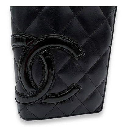 Cambon Long Black Wallet in Calfskin, Silver hardware