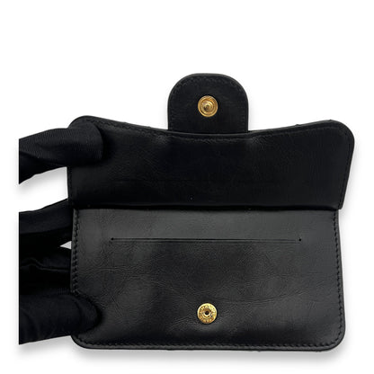 Quilted Reissue Flap Black Card Holder in Calfskin, Gold hardware