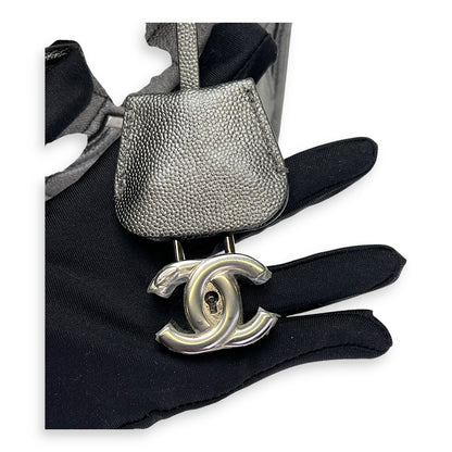 CC Filigree Large Silver Top Handle Bag in Caviar Leather, Silver hardware