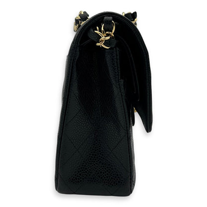 Classic Double Flap Medium Black Shoulder Bag in Caviar Leather, Gold hardware