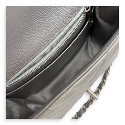 Chevron Square Mini Grey Crossbody Bag in Canvas, Silver hardware