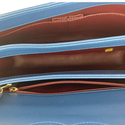 Trendy CC Top Handle Bag Blue in Lambskin, Gold hardware