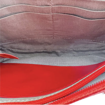 Half Moon Wallet On Chain Red in Caviar Leather, Silver hardware