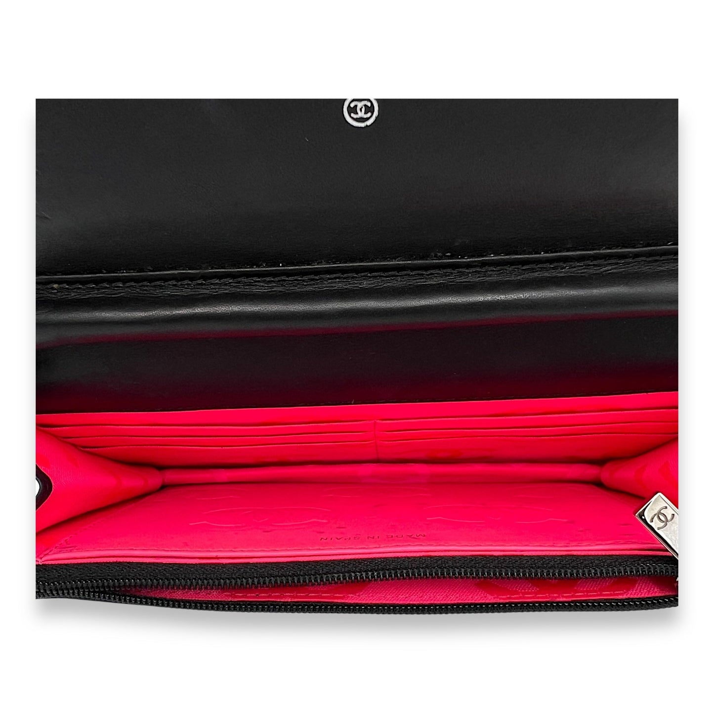 Cambon Wallet On Chain Black in Lambskin, Silver hardware
