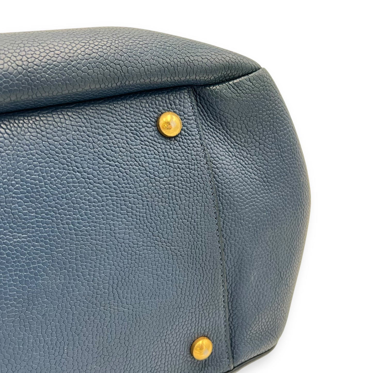 CC Lock Top Handle Bag Blue in Caviar Leather, Gold hardware