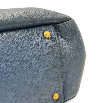 CC Lock Top Handle Bag Blue in Caviar Leather, Gold hardware