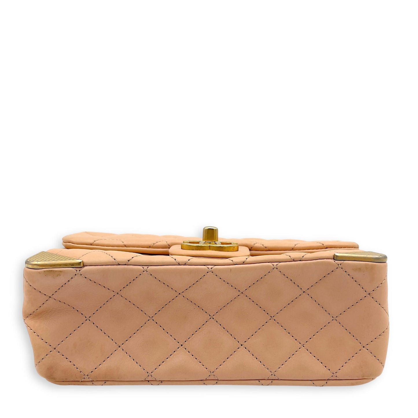 Mini Rectangle Shoulder Bag Beige in Lambskin, Gold hardware