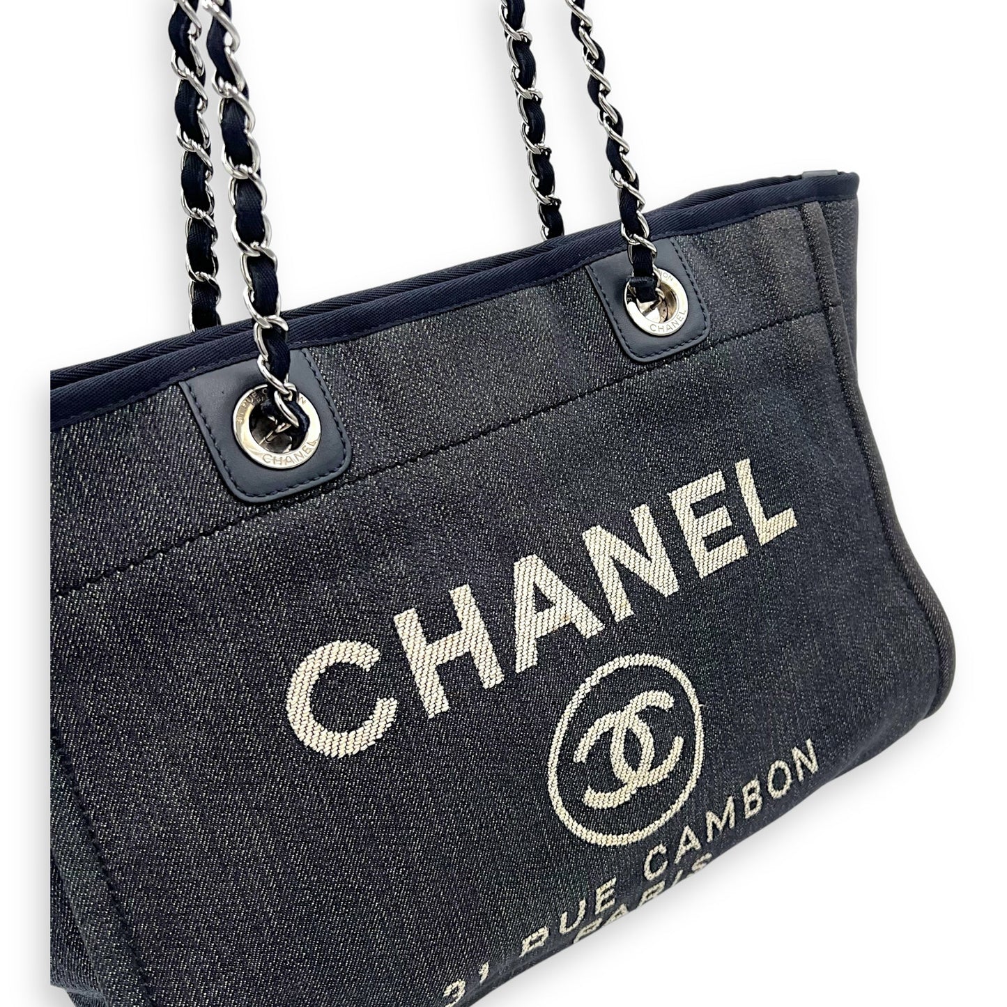 Deauville Small Blue Tote Bag in Denim, Silver hardware