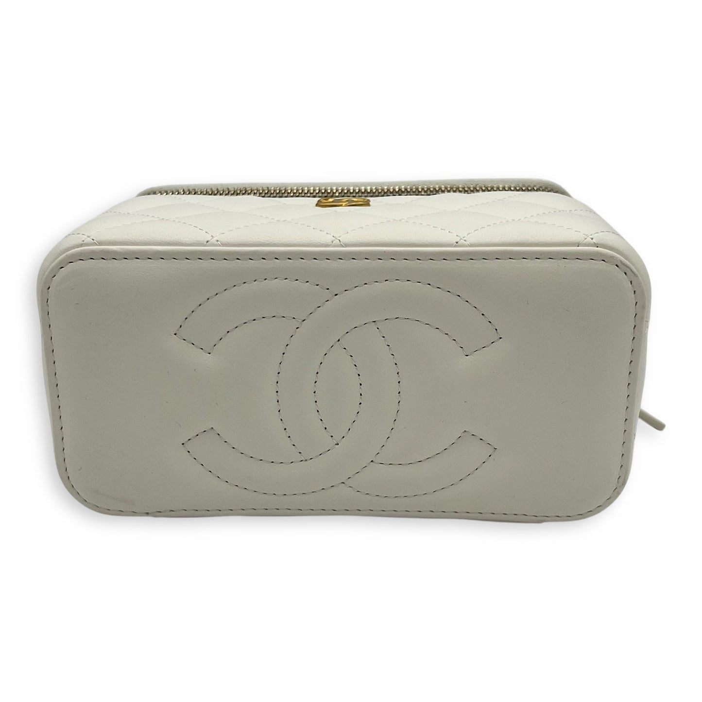 Vanity pearl crush Crossbody Bag White in Calfskin, Gold hardware