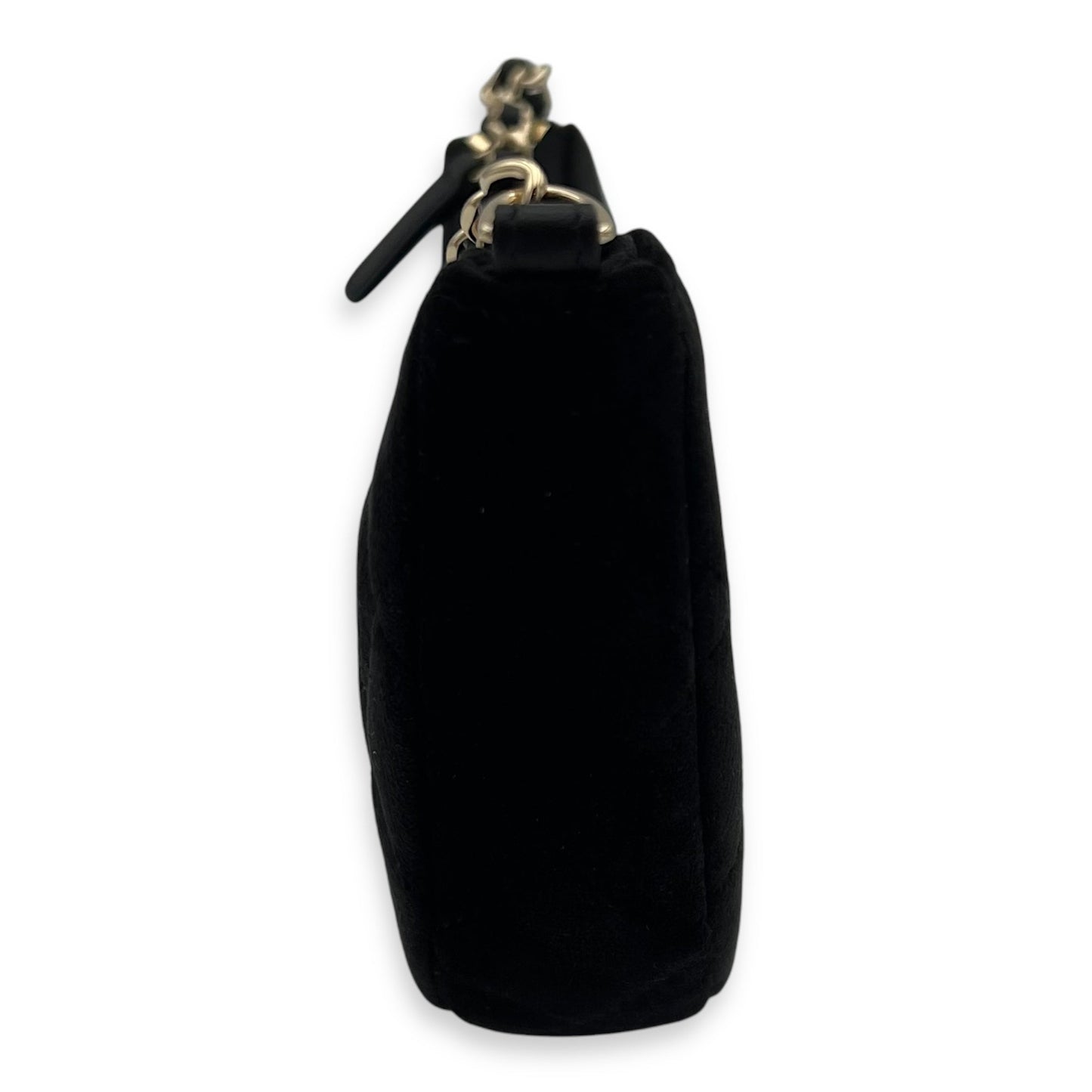 VIP Gift Crystal Quilted Black Crossbody Bag in Velvet, Gold hardware