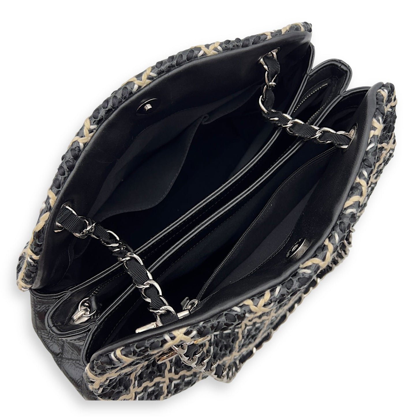 Mademoiselle Bowler Shoulder Bag Black in Tweed, Silver hardware