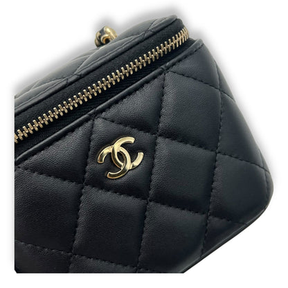 Vanity Mini Black Crossbody Bag in Lambskin, Gold hardware