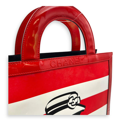 Mademoiselle Lady Coco Enamel Red Top Handle Bag in Patent Leather, Silver hardware