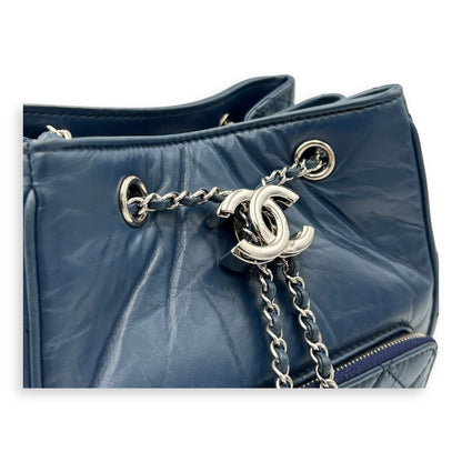 Quilted Seasonal Bucket Bag Blue in Calfskin, Gold hardware