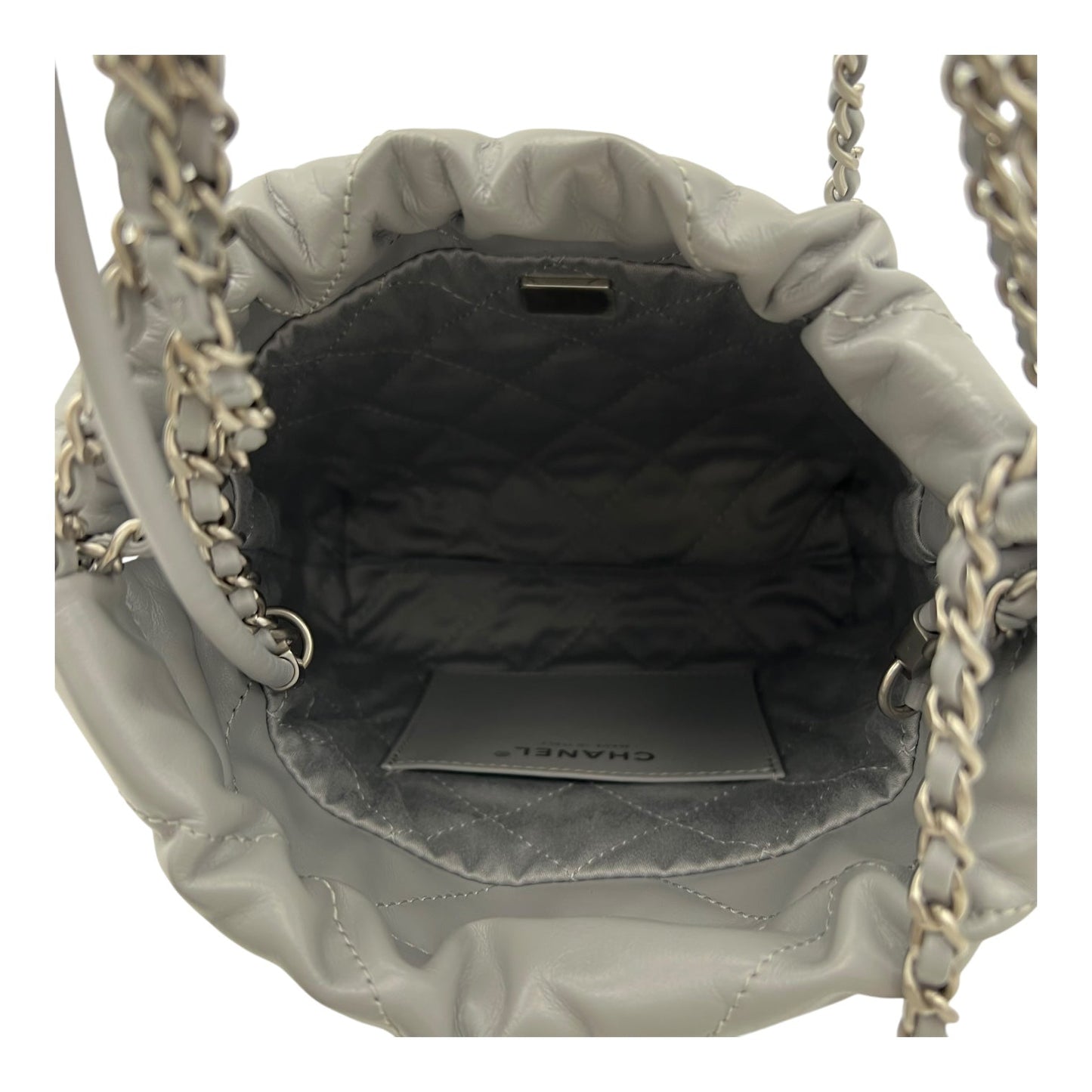 22 Tote Crossbody Bag Mini Grey in Calfskin, Silver hardware