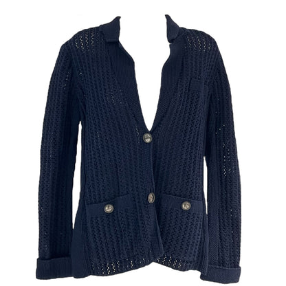 19C La Pausa Navy Knitted igan FR36 Blue Ready-To-Wear in Cotton, Gunmetal hardware
