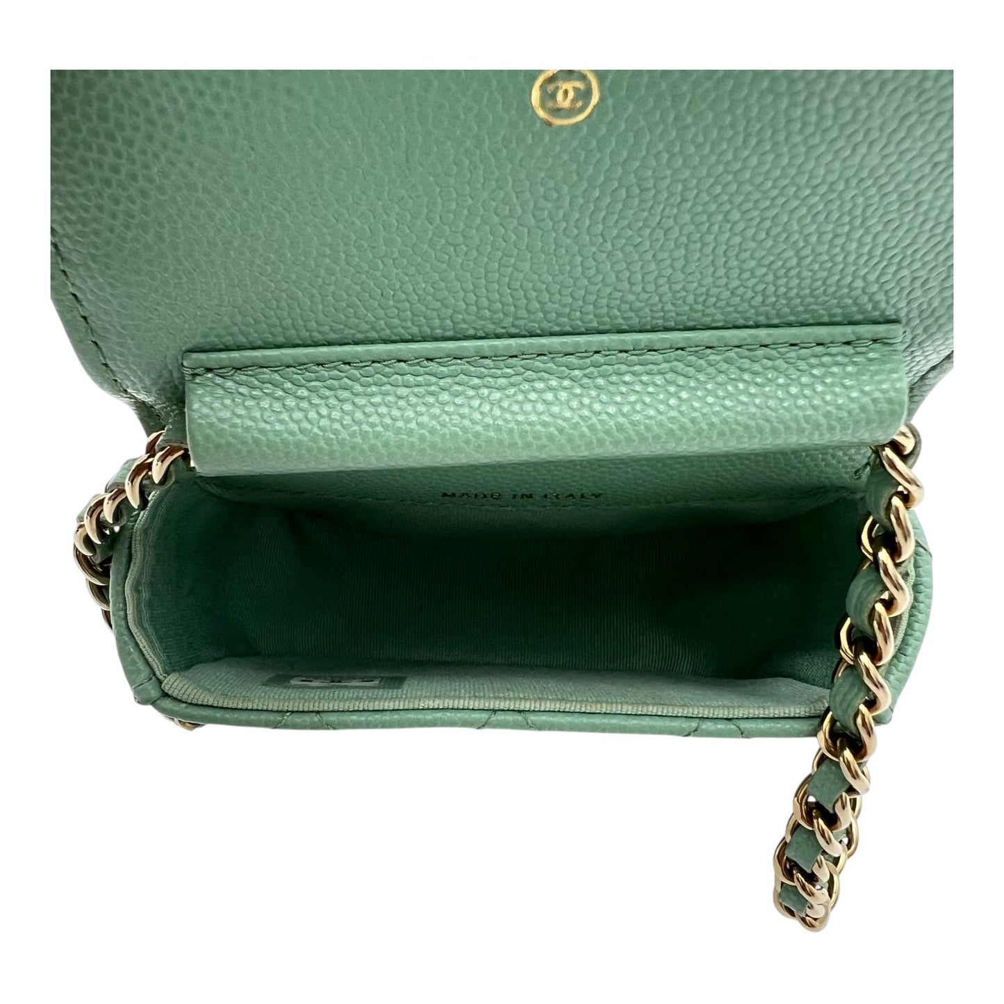 CC Green  Wallet Crossbody in Caviar Leather, Gold hardware