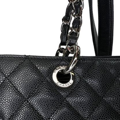 GST Black Tote Bag in Caviar Leather, Silver hardware