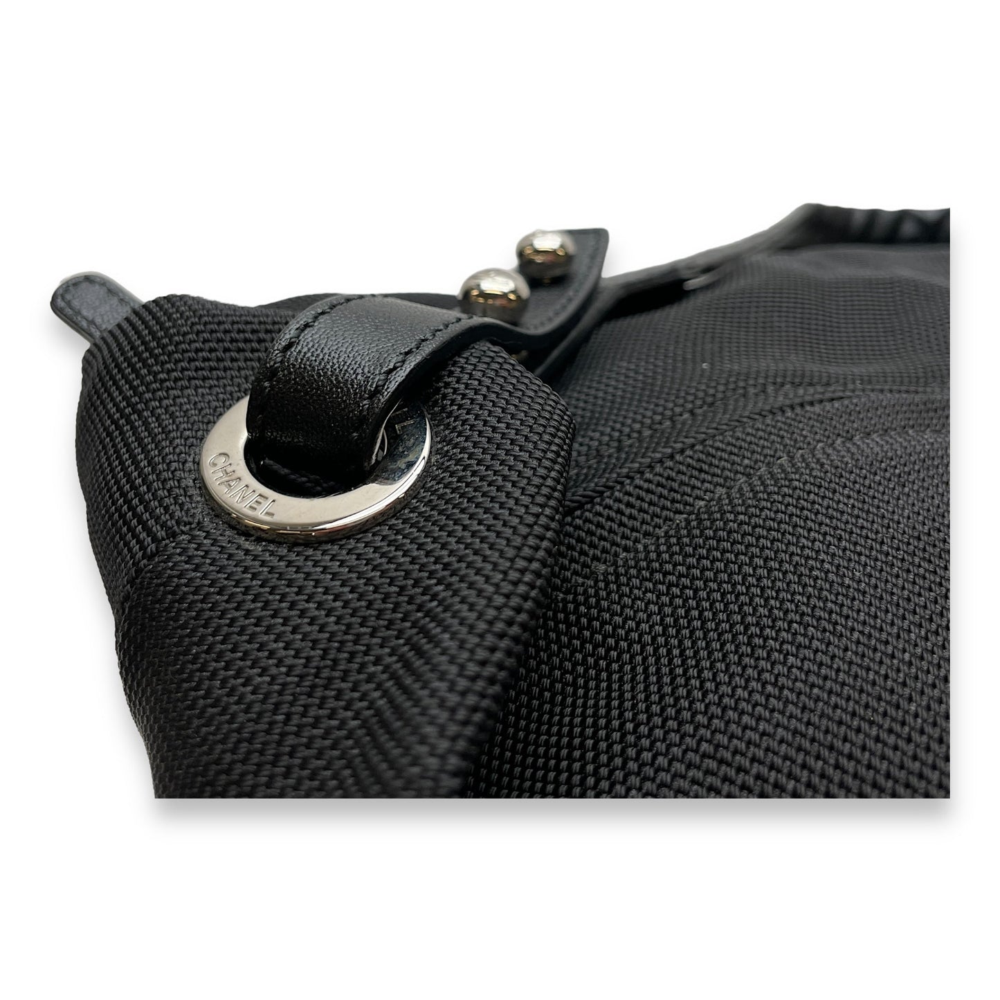 Biarritz Black Shoulder Bag in Coated Canvas, Silver hardware