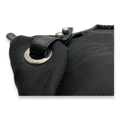 Biarritz Black Shoulder Bag in Coated Canvas, Silver hardware
