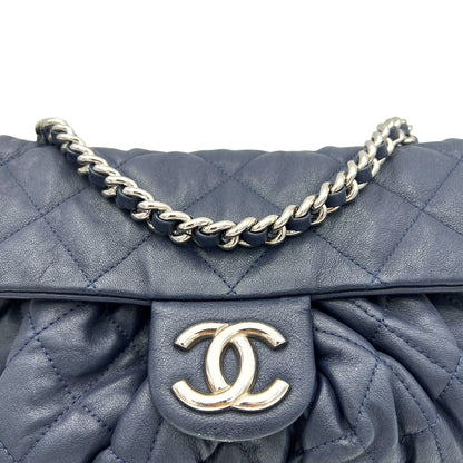 Chain Around Crossbody Bag Navy in Lambskin, Silver hardware