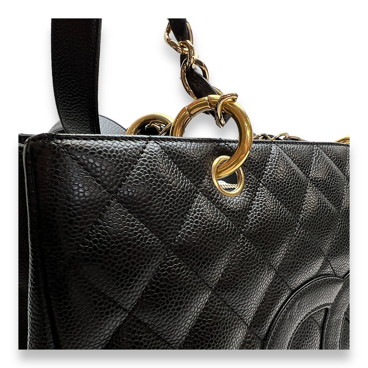GST Large Black Shoulder Bag in Caviar Leather, Gold hardware