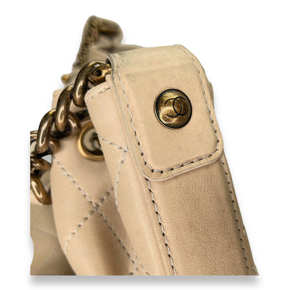 Drawstring CC White Bucket Bag in Lambskin, Gold hardware