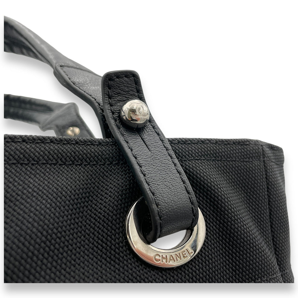 Paris Biarritz Small Black Tote Bag in Coated Canvas, Silver hardware